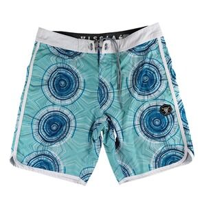 Vissla Mens Board Shorts Size 34 Teal‎ Blue Coconut Stretch Geometric M106ATHS